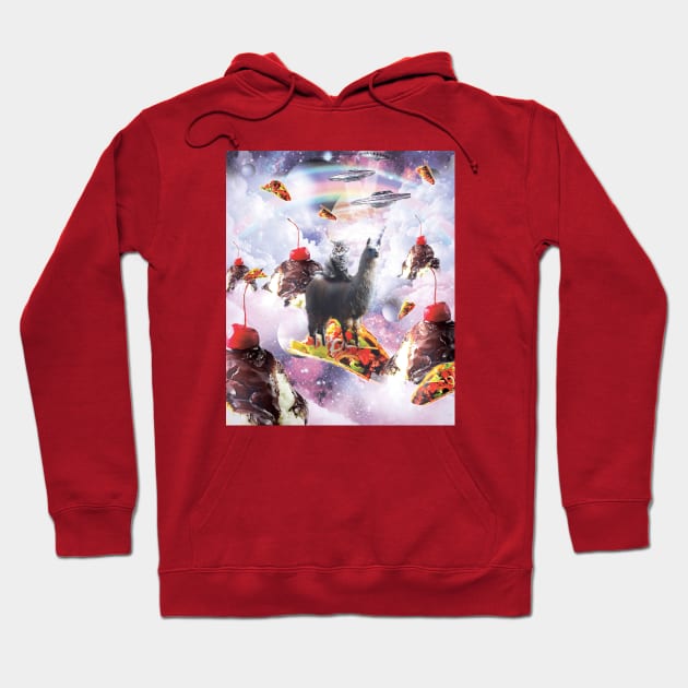 Cat Riding Unicorn Llama on Taco in the Universe of Sweets Hoodie by Random Galaxy